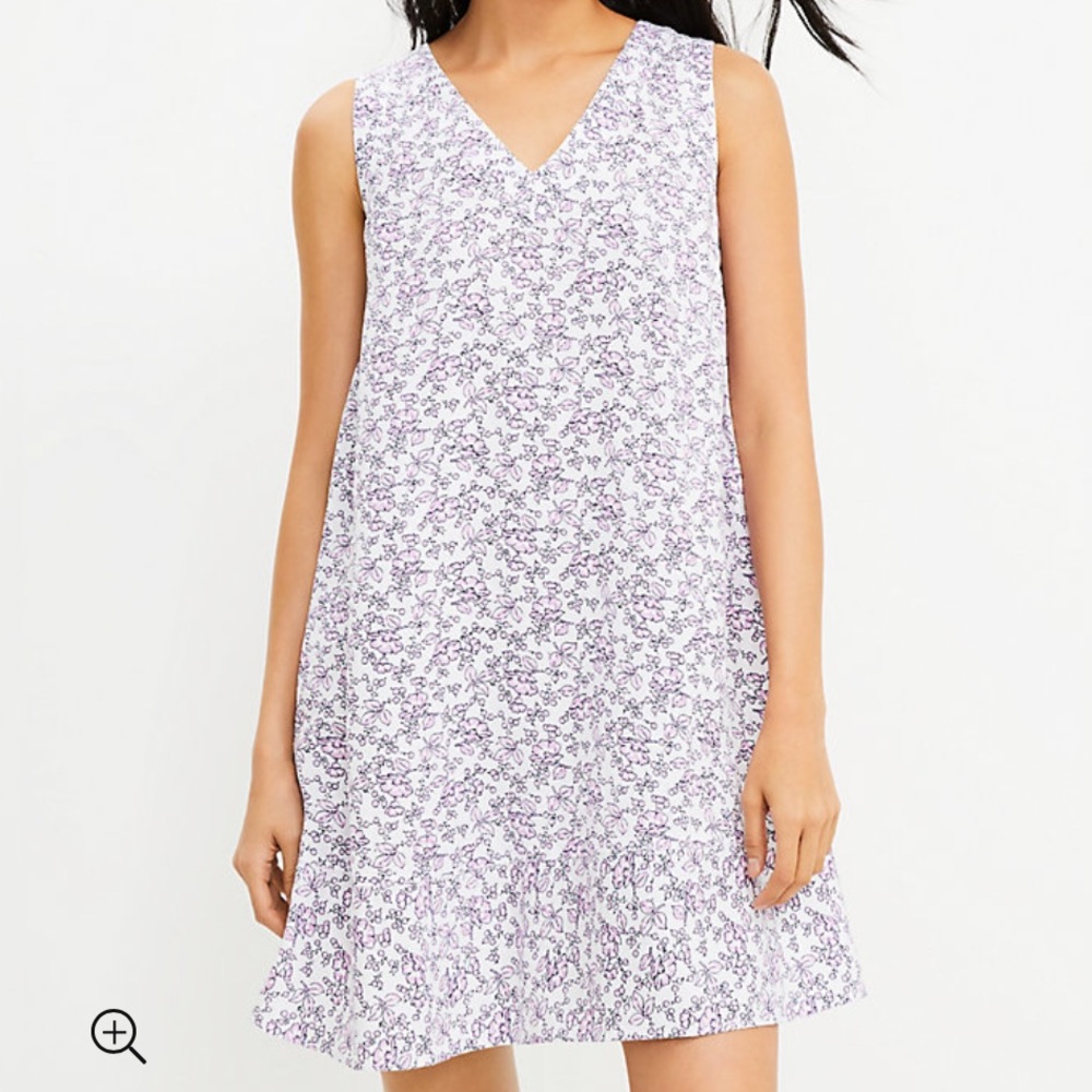 NWT LOFT Floral Double V Flounce Dress Size Small Relaxed Fit Linen Blend